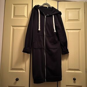 Super long black zip hoodie robe dress tunic